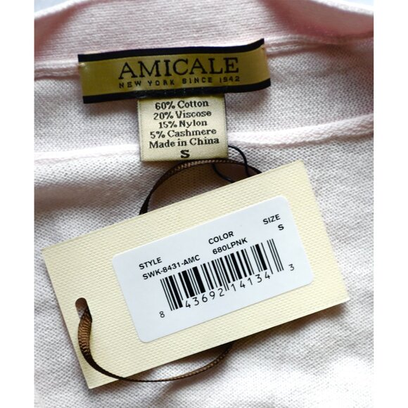 AMICALE NWT COTTON/VISCOSE/CASHMERE OPEN FRONT LIGHT PINK CARDIGAN. SIZE S - Picture 7 of 9